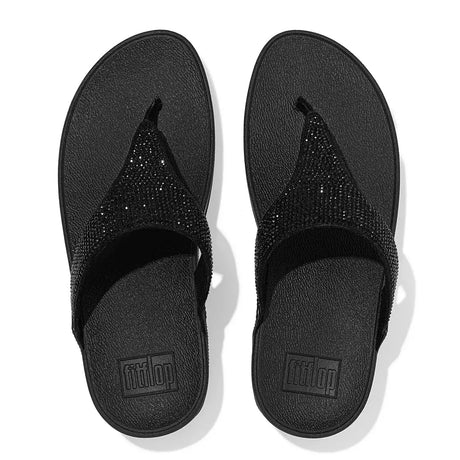 Fitflop Lulu Crystal Embellished Toe-Post Sandals - Black - overhead view