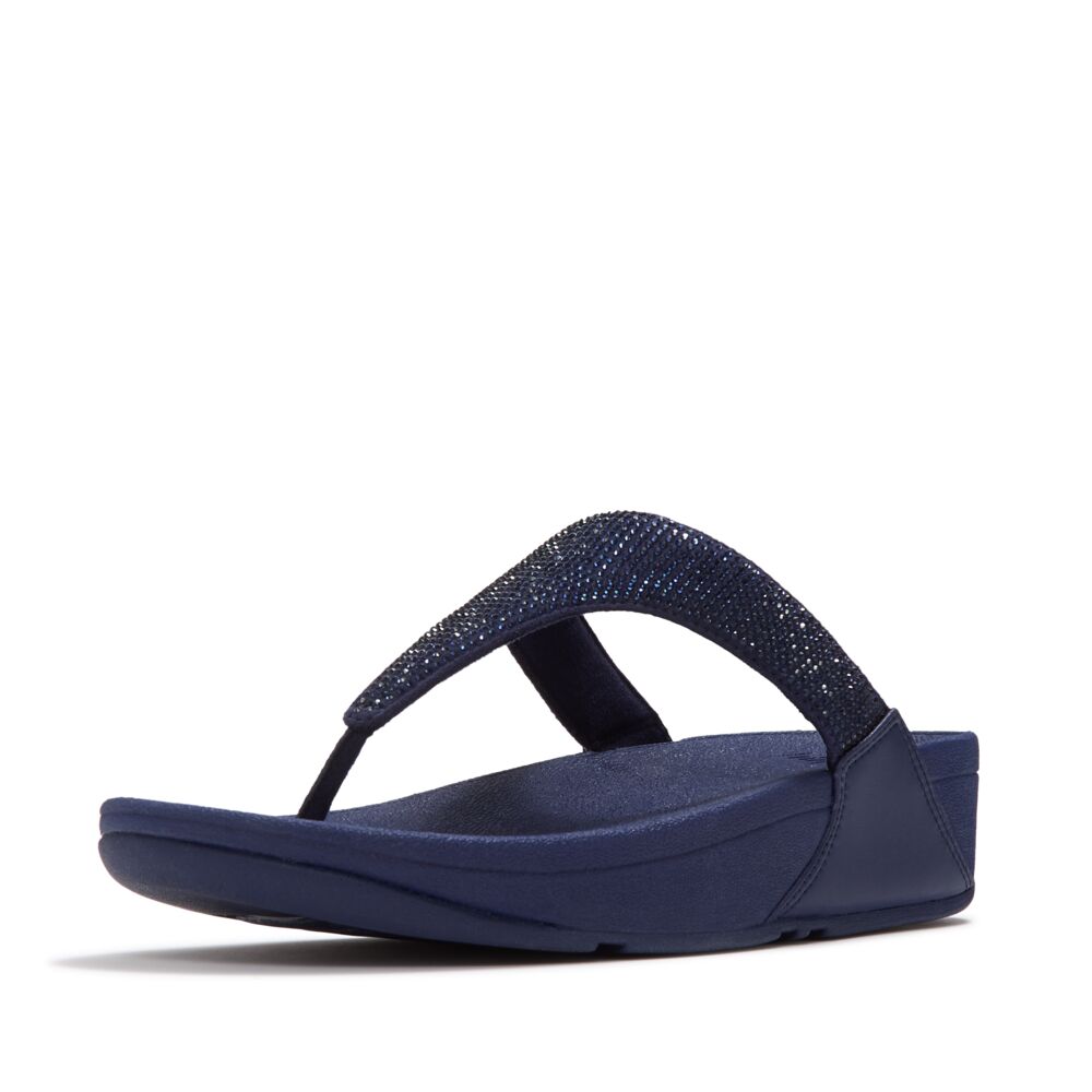 Fitflop Lulu Crystal Embellished Toe-Post Sandals - Nightfall Blue - angled view