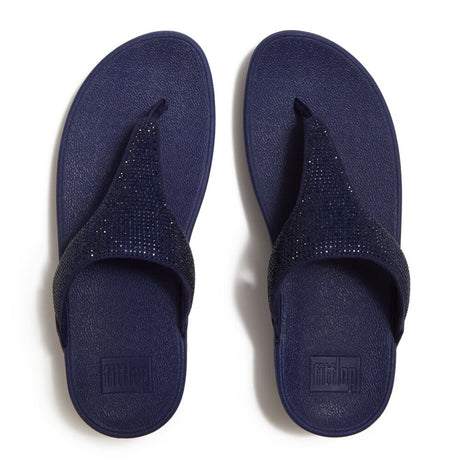 Fitflop Lulu Crystal Embellished Toe-Post Sandals - Nightfall Blue - overhead view