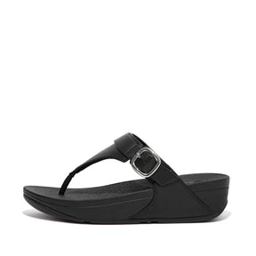 Fitflop Lulu Adjustable Leather Toe-Post Sandals - Black - side view