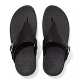 Fitflop Lulu Adjustable Leather Toe-Post Sandals - Black - overhead view