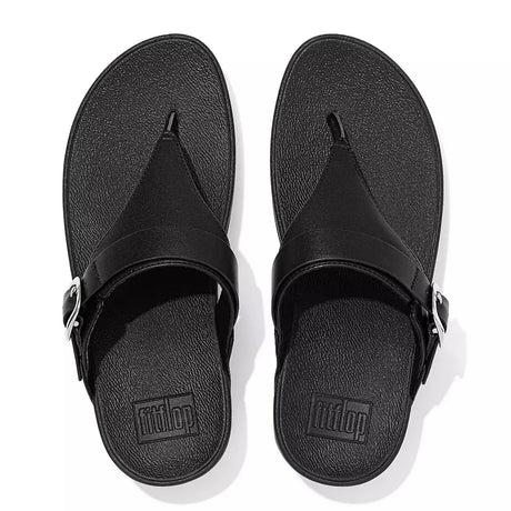 Fitflop Lulu Adjustable Leather Toe-Post Sandals - Black - overhead view