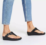 Fitflop Lulu Adjustable Leather Toe-Post Sandals - Black - on-foot view