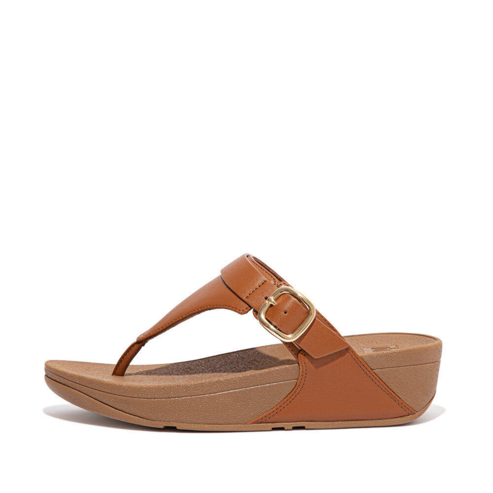 Fitflop Lulu Adjustable Leather Toe-Post Sandals - Light Tan - side view