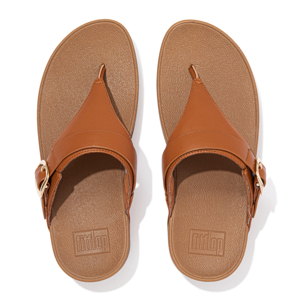 Fitflop Lulu Adjustable Leather Toe-Post Sandals - Light Tan - overhead view