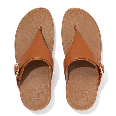 Fitflop Lulu Adjustable Leather Toe-Post Sandals - Light Tan - overhead view
