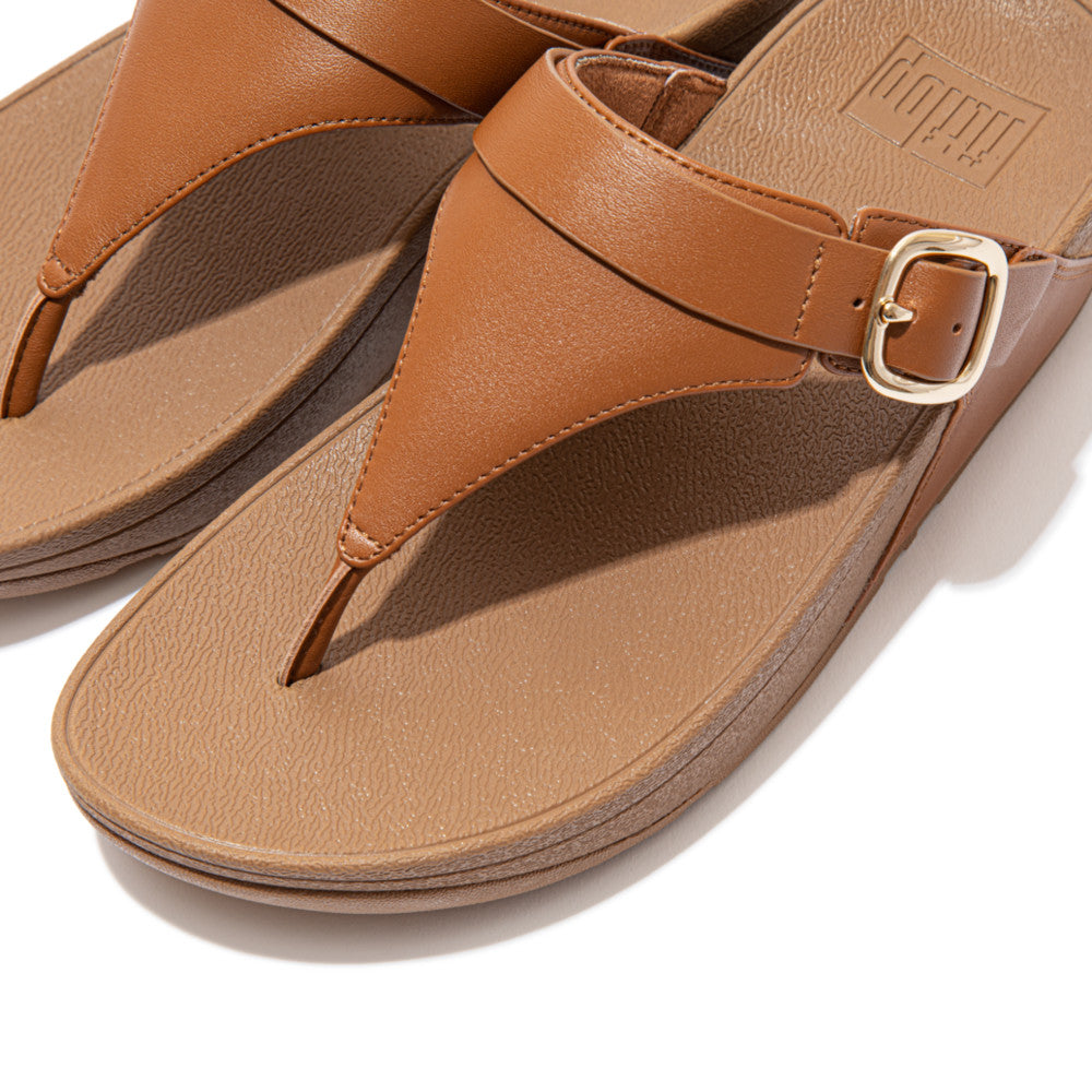 Fitflop Lulu Adjustable Leather Toe-Post Sandals - Light Tan - detail view