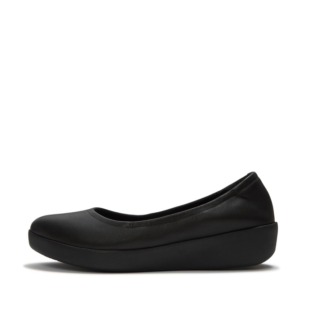 Fitflop Flowform Leather Ballerina - All Black, view 1