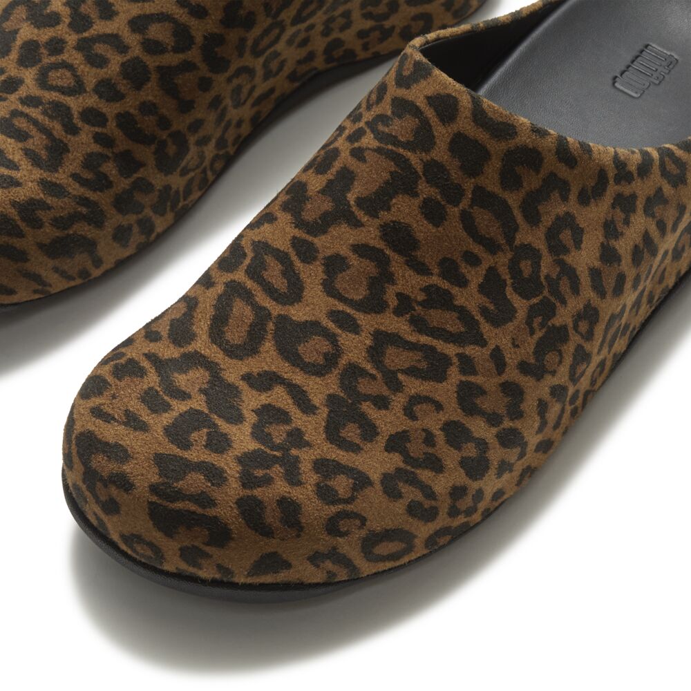 Fitflop Shuv Suede Leopard Mules - Tan/Black