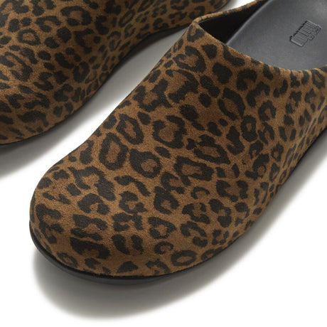 Fitflop Shuv Suede Leopard Mules - Tan/Black