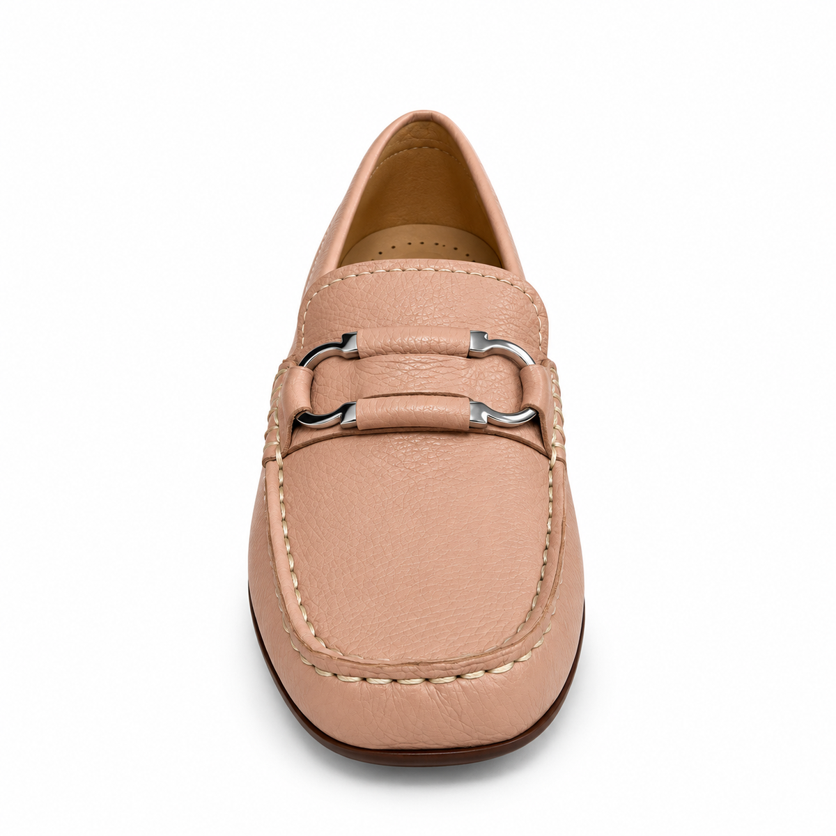 GIA Leather Metal Accent Moccasin in Beige, front view