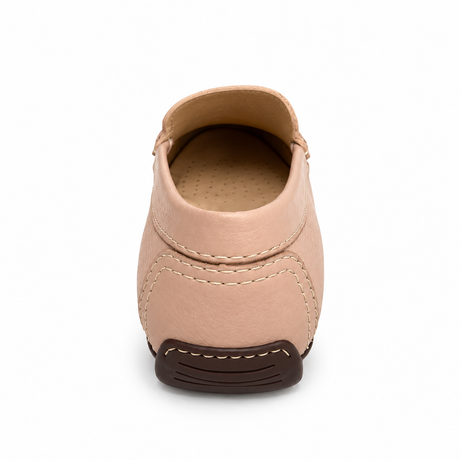 GIA Leather Metal Accent Moccasin in Beige, rear view