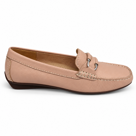 GIA Leather Metal Accent Moccasin in Beige, side view