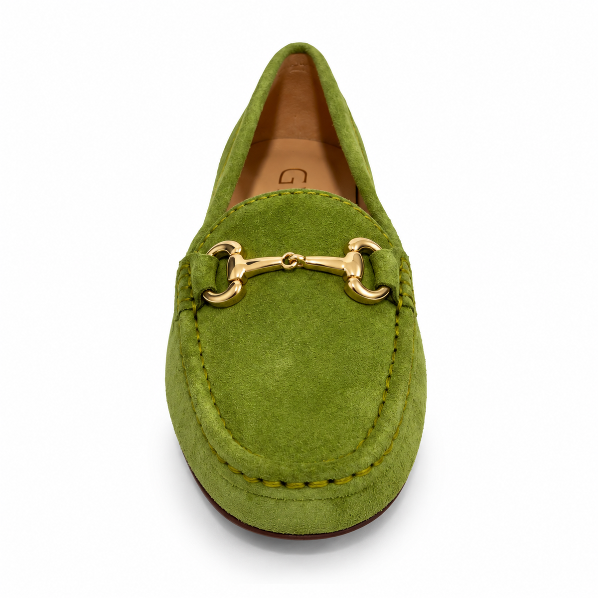 GIA Leather Horsebit Loafer in Green, front view