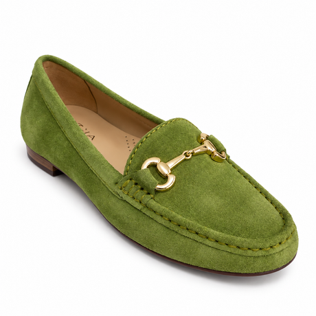 GIA Leather Horsebit Loafer in Green, three-quarter view