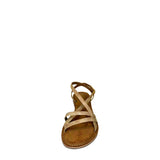 Gia Beige Gold Leather Criss Cross Sandal front view