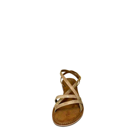 Gia Beige Gold Leather Criss Cross Sandal front view