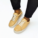 Gia beige leather platform sneakers, on-model view