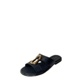 Gia Black Leather Slide With Gold Accent three-quarter view