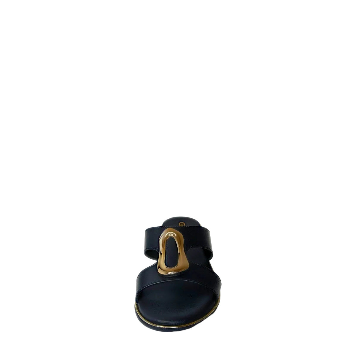 Gia Black Leather Slide With Gold Accent front view