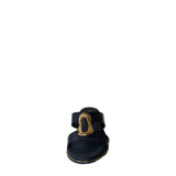 Gia Black Leather Slide With Gold Accent front view