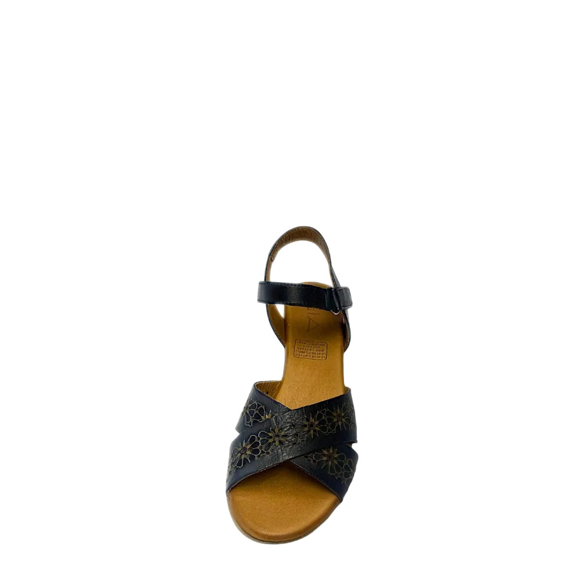 Gia Black Laser Cut Leather Wedge front view