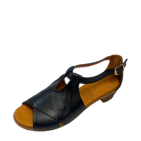 Gia black peep toe sandal, three-quarter view