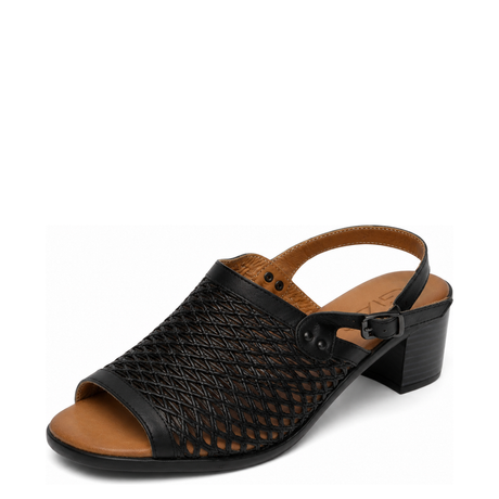 GIA Leather Perforated Block Heel With Backstrap - Black, three-quarter view