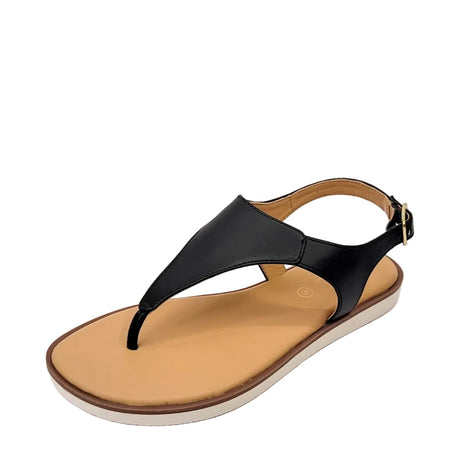 Gia Leather Black Toe Thong Sandal – three-quarter view