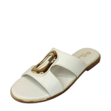GIA bone leather slide with gold accent, three-quarter studio view