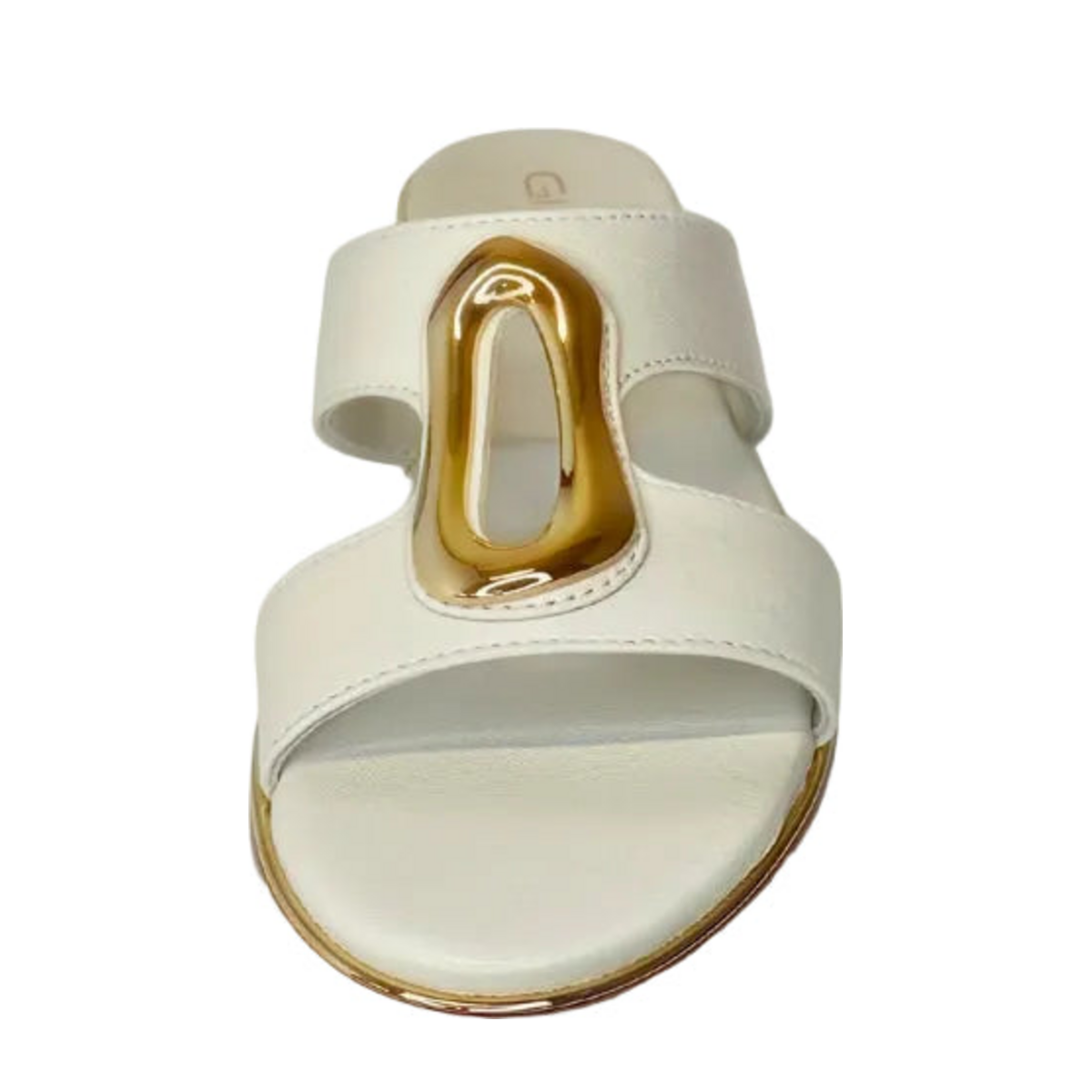 GIA bone leather slide with gold accent, front studio view