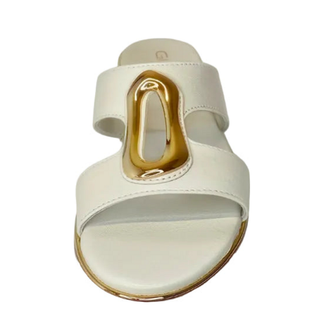 GIA bone leather slide with gold accent, front studio view