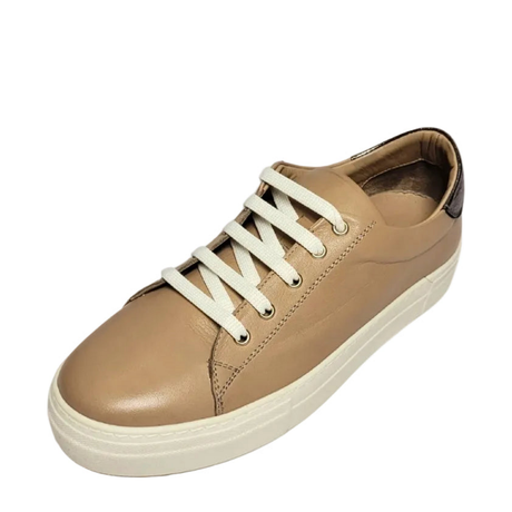 Gia brown leather platform sneaker, three-quarter view