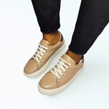 Gia brown leather platform sneakers, on-model view