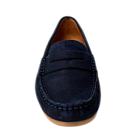 Gia navy classic leather moccasin, front view