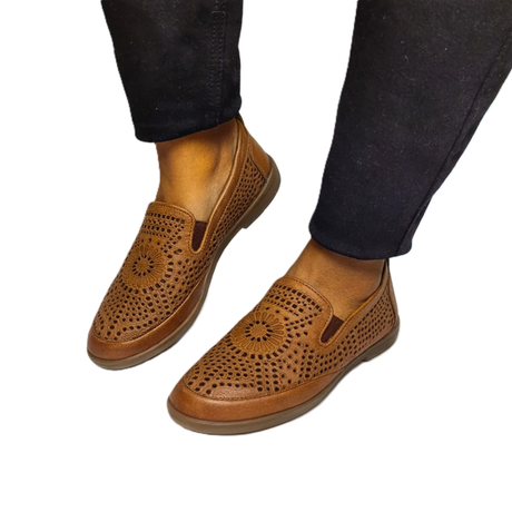 Gia coconut leather cut out loafers, on-model view