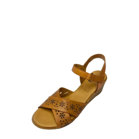 Gia Coconut Laser Cut Leather Wedge three-quarter view