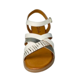 GIA cream and gold leather ankle strap sandal, front studio view