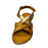 GIA leather criss cross sandal in rose and tan, front studio view