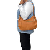Gia Leather Curved Top Shoulder Bag Camel view 8