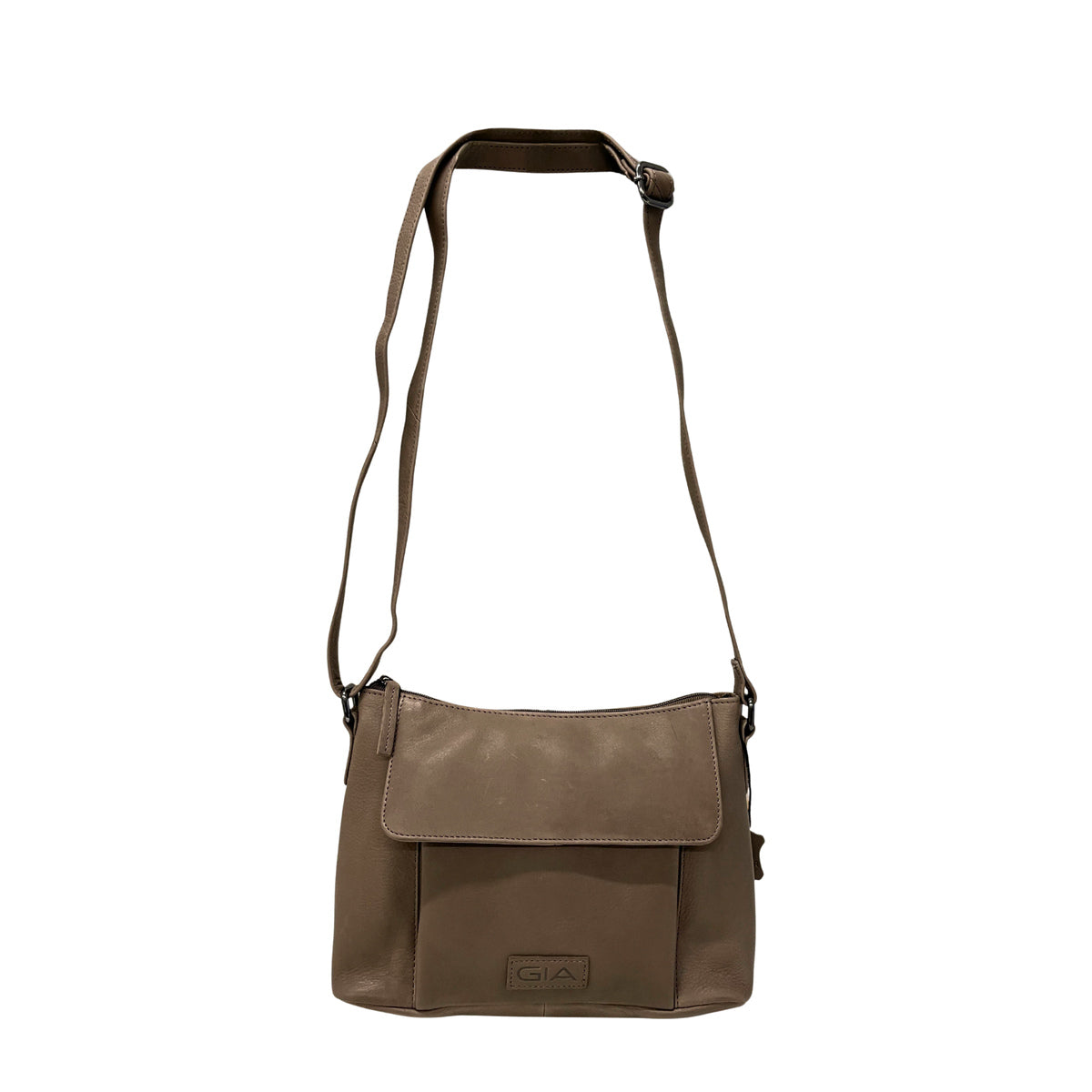 Gia Leather Fold Over Flap Bag Taupe view 1