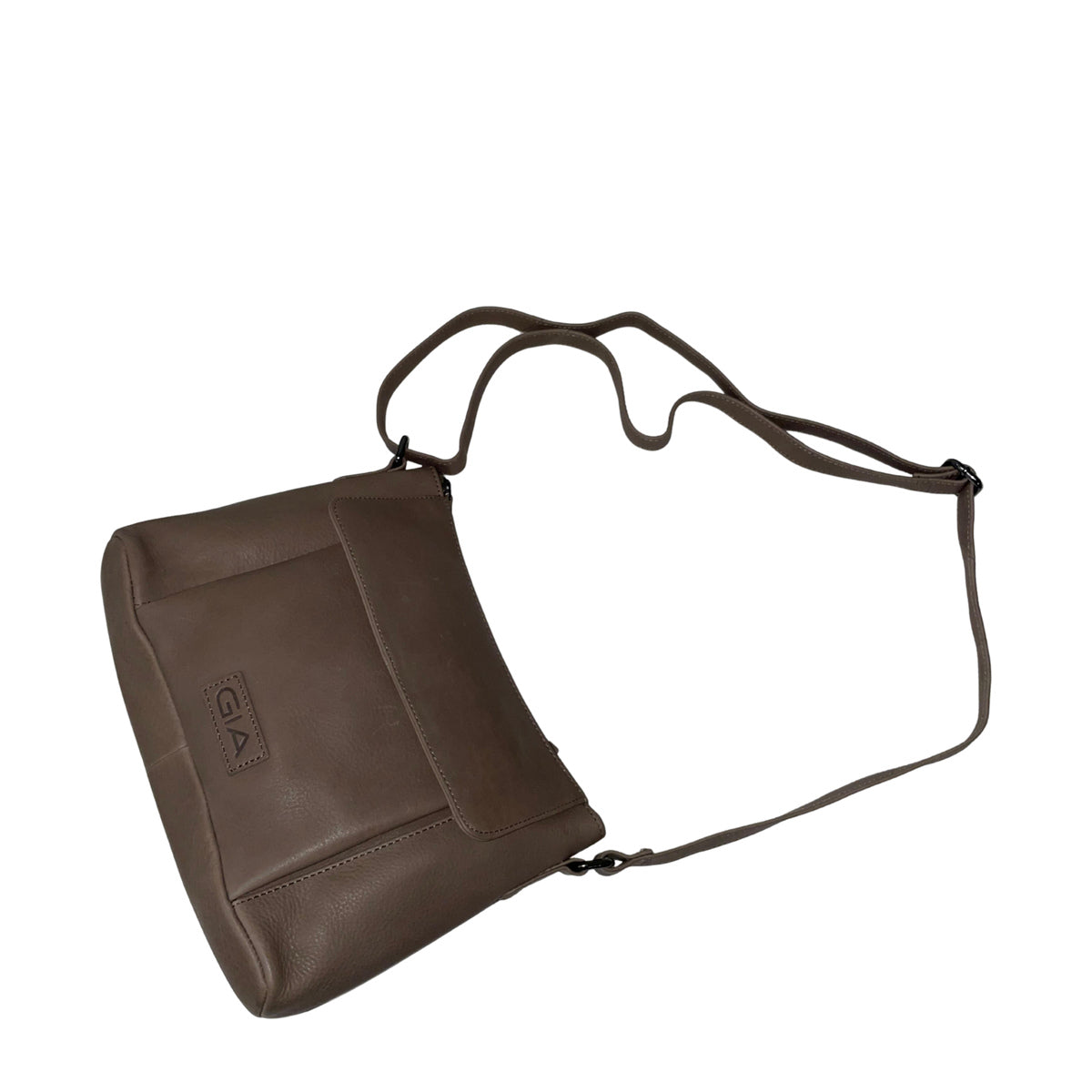Gia Leather Fold Over Flap Bag Taupe view 4