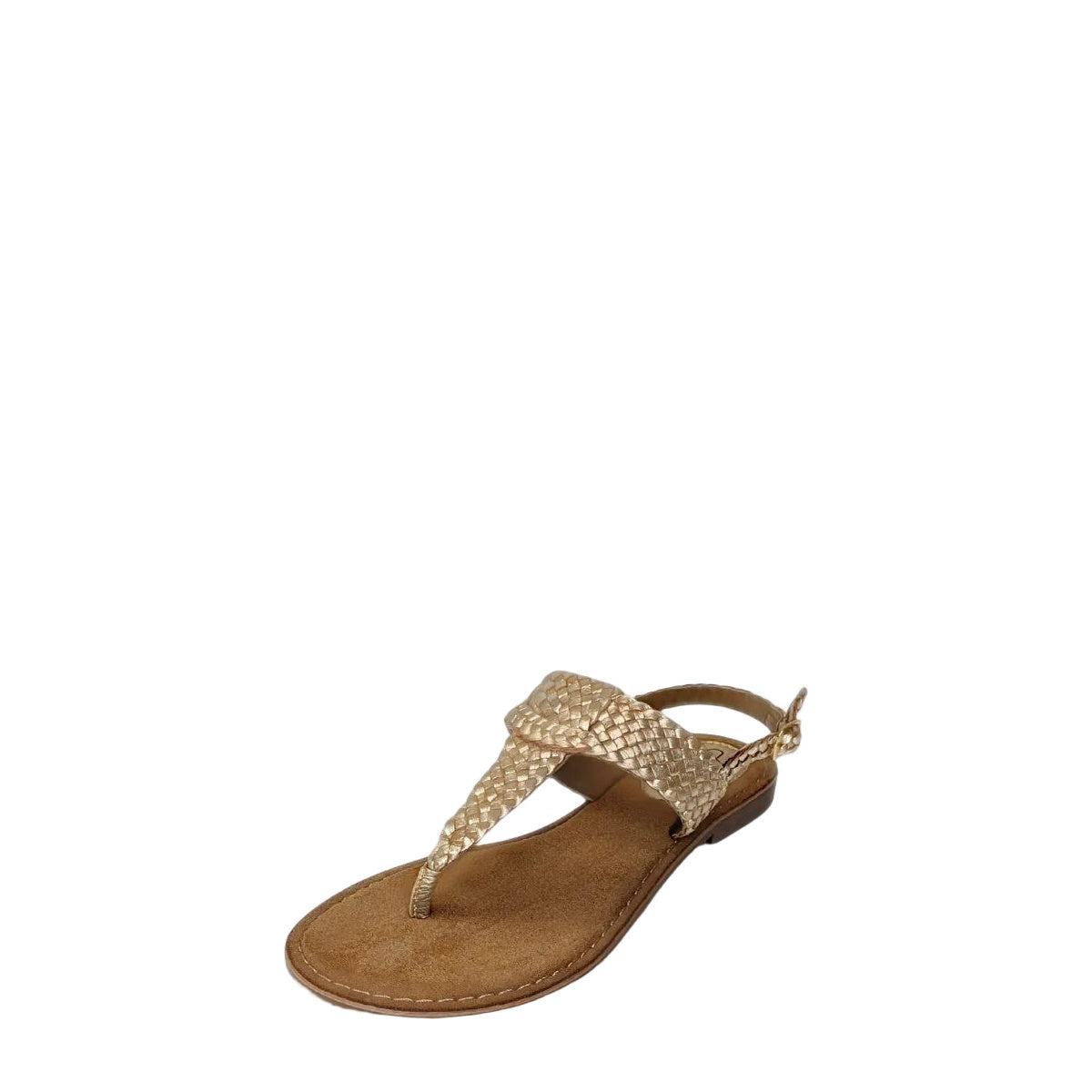 Gia Gold Leather Weave Slingback Sandal three-quarter view