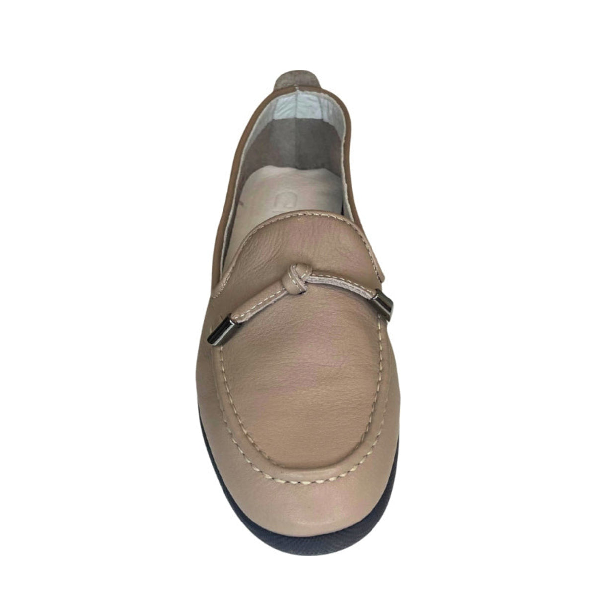 Gia grey leather comfort moccasin, front view