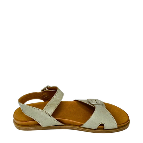 Gia grey leather double buckle sandal, right-facing side view