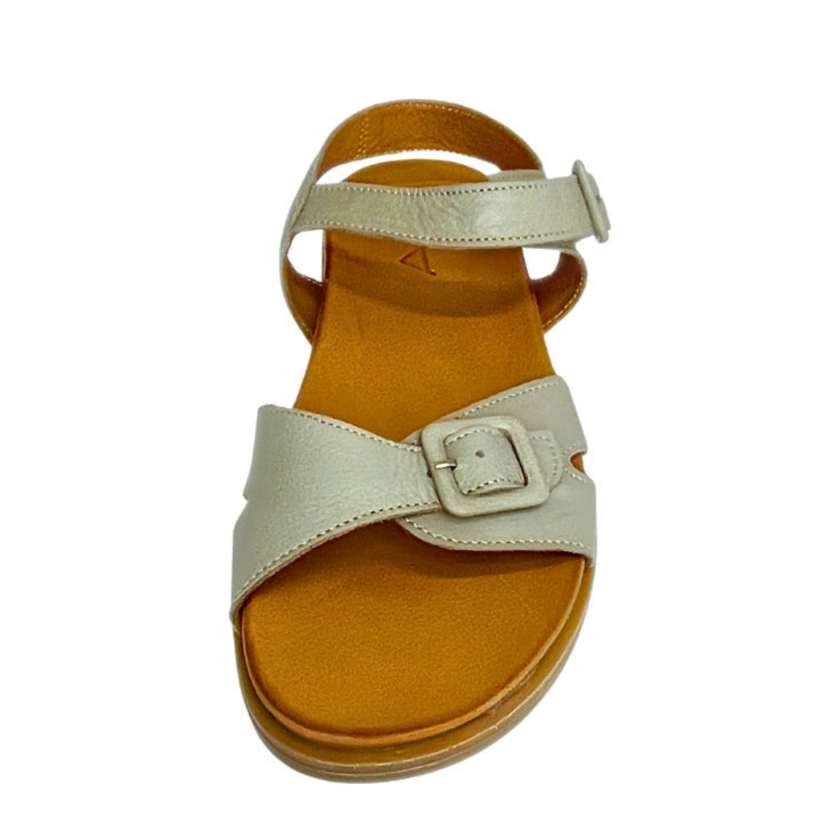 Gia grey leather double buckle sandal, front view