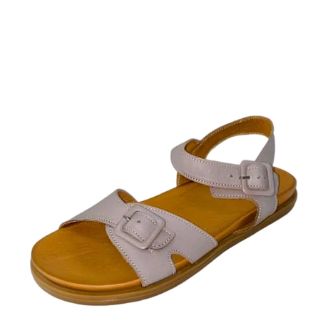 GIA hat leather double buckle sandal, three-quarter studio view