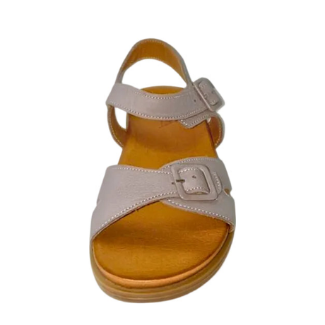 GIA hat leather double buckle sandal, front studio view