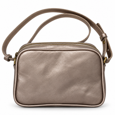 Gia Leather Camera Bag - Pewter - back view