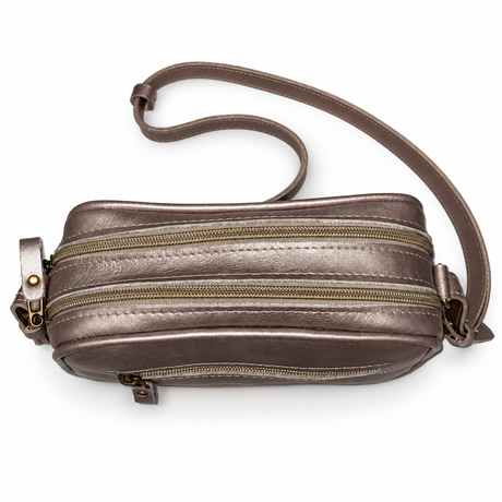 Gia Leather Camera Bag - Pewter - detail view